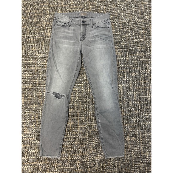 MOTHER Denim - MOTHER Size 29 Washed Charcoal Grey Distressed Knee Raw Hem Ankle Jeans